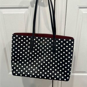 Kate spade large black and white polka dot tote bag